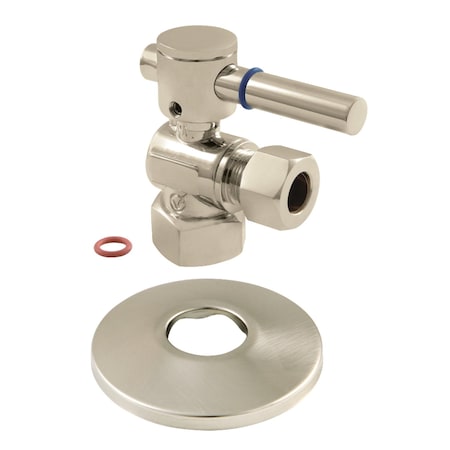 Kingston Brass CC44408DLK 1/2-Inch FIP X 1/2-Inch OD Comp Quarter-Turn Angle Stop Valve with Flange, Brushed Nickel CC44408DLK